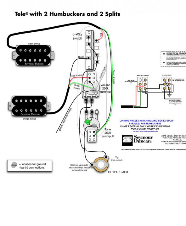 Wiring Diagram 2 Humbuckers Coil Splits plus Series/Parrallel and Phase
