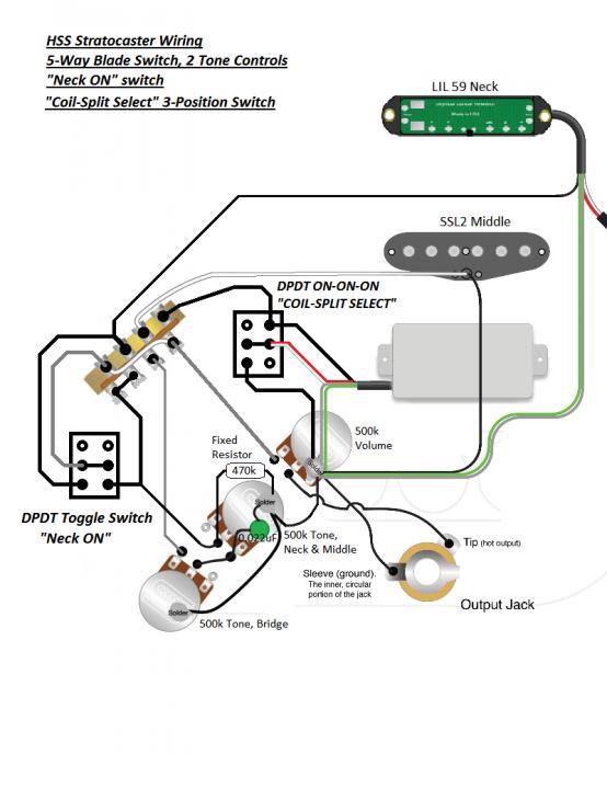 HSS Strat Wiring Diagram For Coil Split Using 3-Way Switch