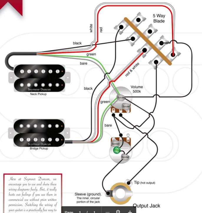 5 way switch diagram for 2 humbuckers 1 volume, 1 tone help! - Seymour